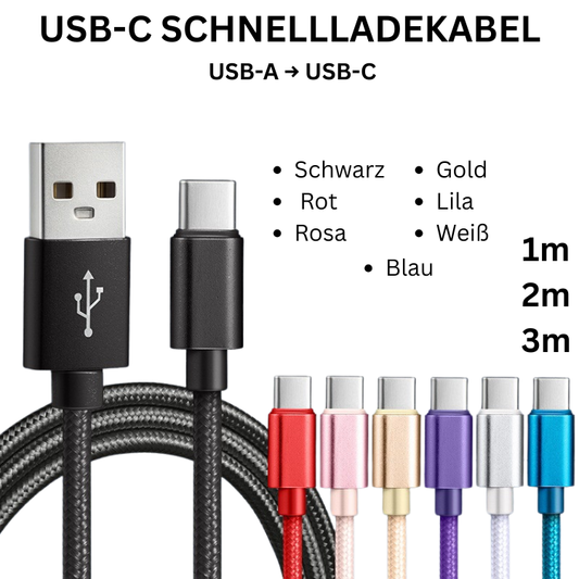 USB-C Kabel Nylon – Schnellladen & Datenübertragung (1m, 2m, 3m)