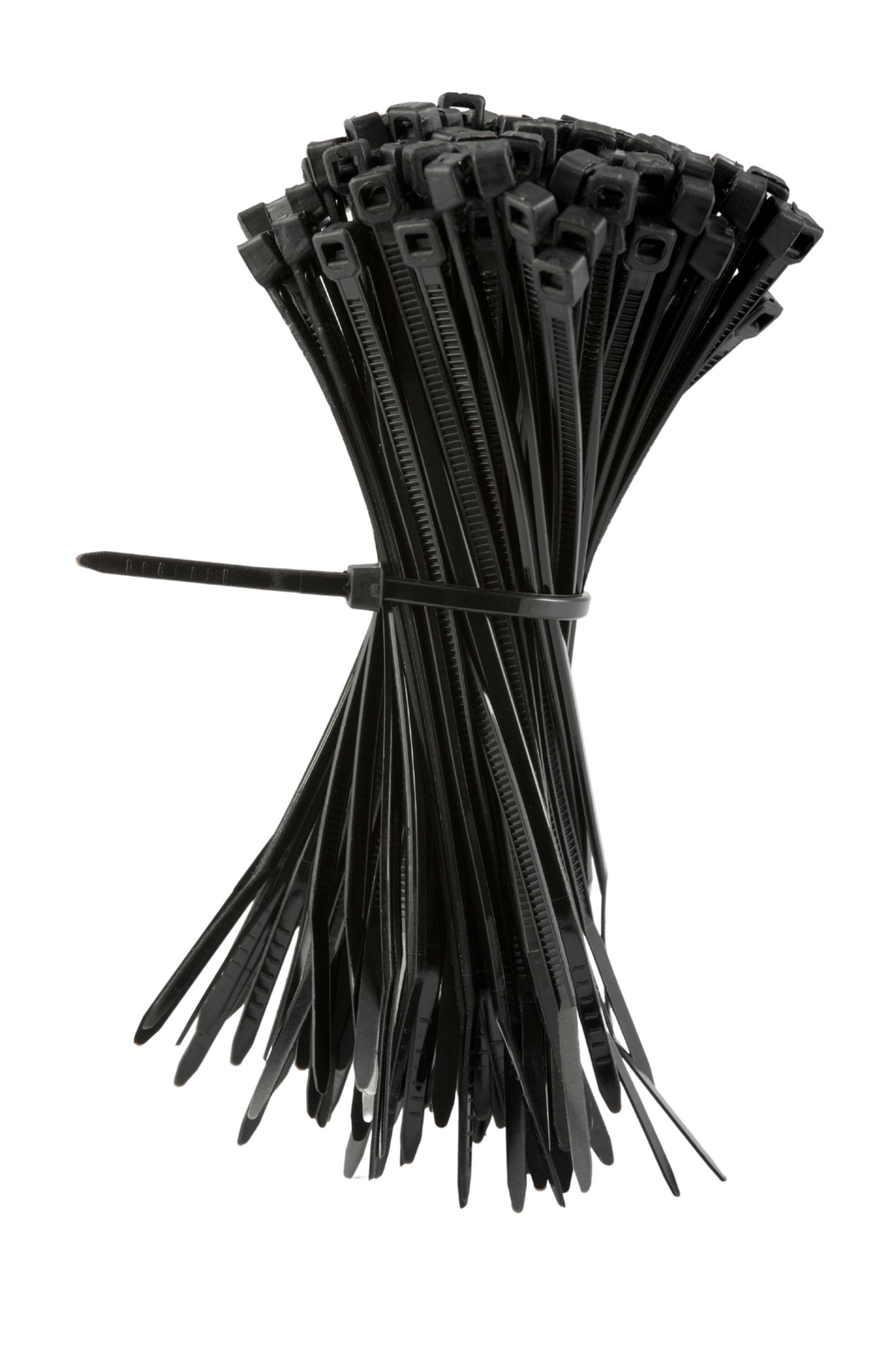 Bunch of black cable ties on a white background