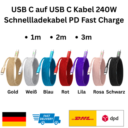 USB-C auf USB-C Kabel 240W Schnellladekabel PD Fast Charge 1m 2m 3m Nylon